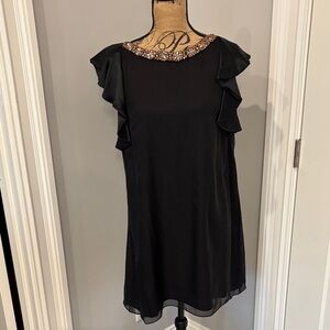 Alice + Olivia Black Mini Dress with Gold Accents